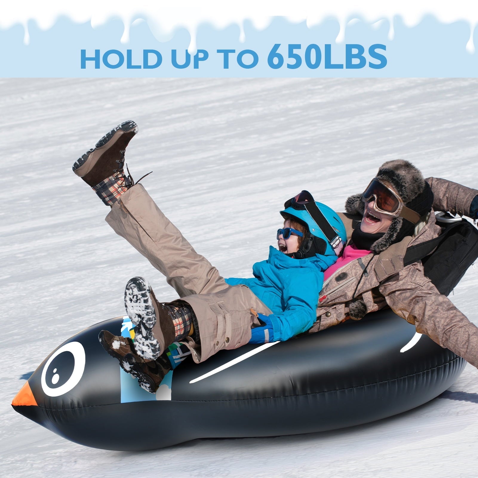 Yaoping Snow Tubes, Inflatable Penguin Snow Tube, 47 inch Heavy Duty Snow Sled with Reinforced Handle, Double Layer Bottom Snow Tube for Adult Kids