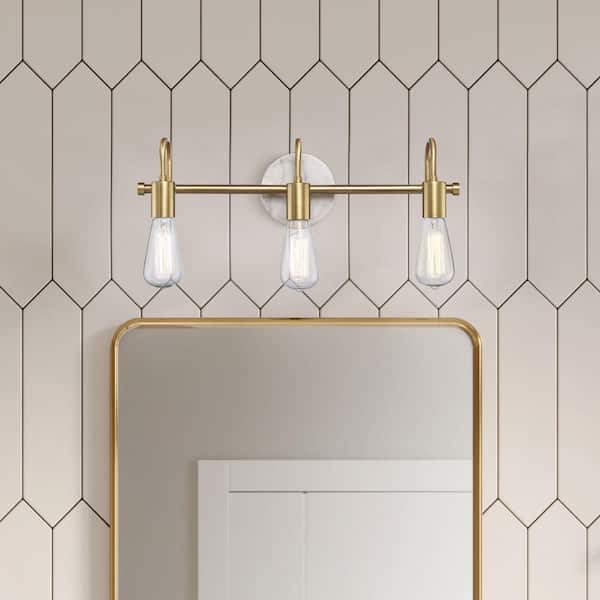 Hensley 21 in. 3-Light Gold and Faux Marble Bathroom Vanity Light Fixture