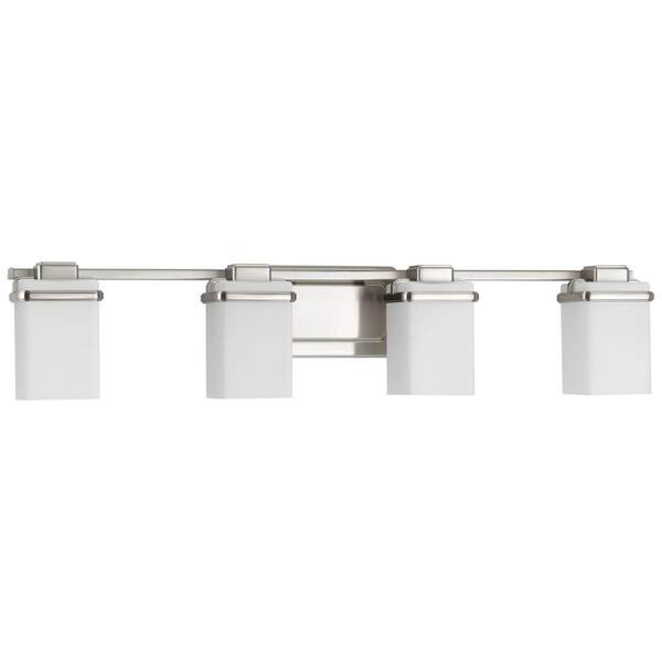 Metric Collection 4-Light Brushed Nickel Etched/Painted White Inside Glass Coastal Bath Vanity Light
