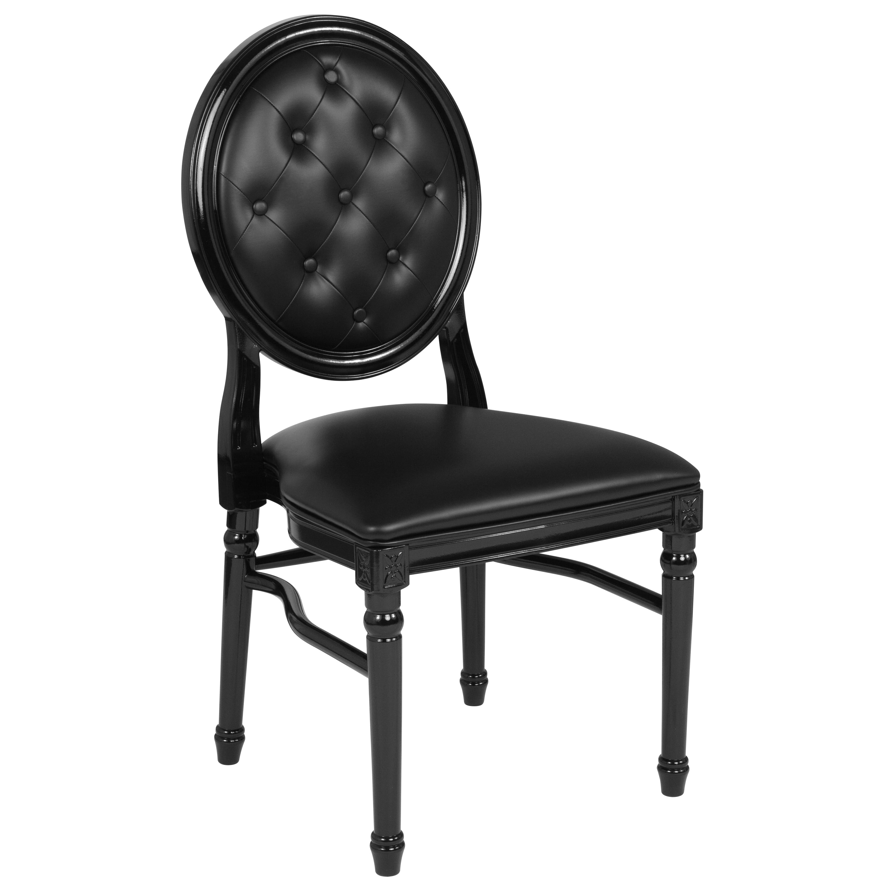 Emma + Oliver King Louis Dining/Desk Chair with Tufted Back, Black Vinyl Seat/Frame