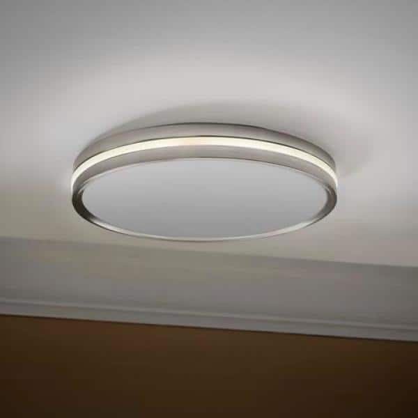Ashburrow 15 in. Light Brushed Nickel Adjustable CCT Integrated LED Flush Mount with Night Light