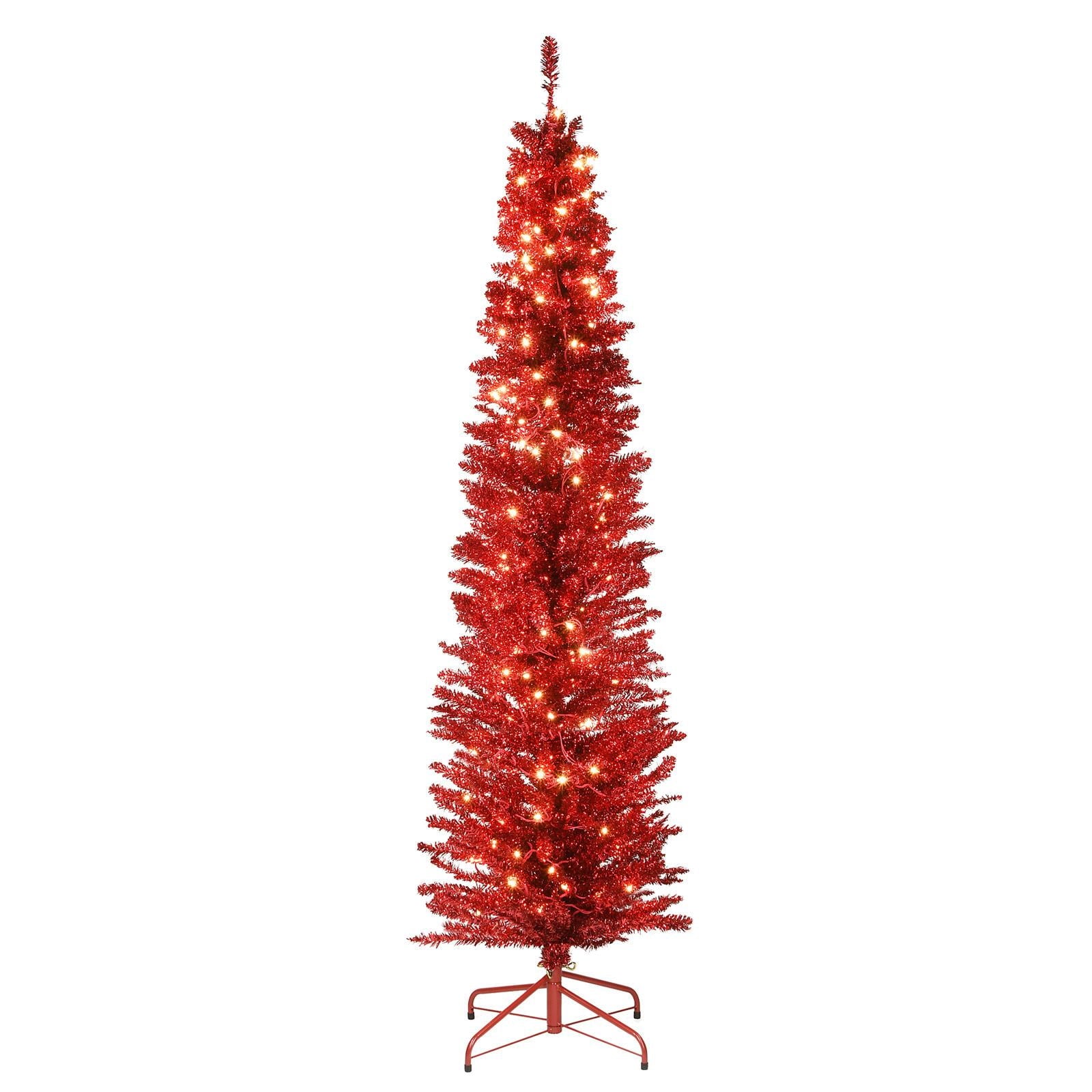 National Tree Company Pre-Lit Artificial Christmas Tree, Black Tinsel, White Lights, Includes Stand, 6 feet