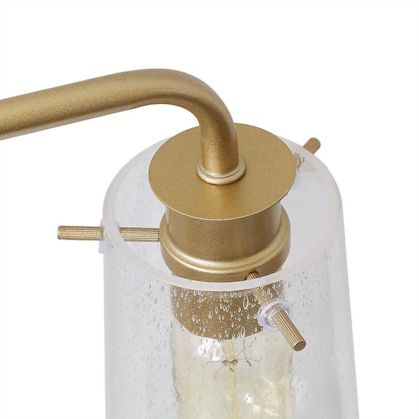 Modern Gold Bathroom Vanity Light Bar, 22.5 in. 3-Light Farmhouse Brass Wall Sconce with Seeded Glass Shades