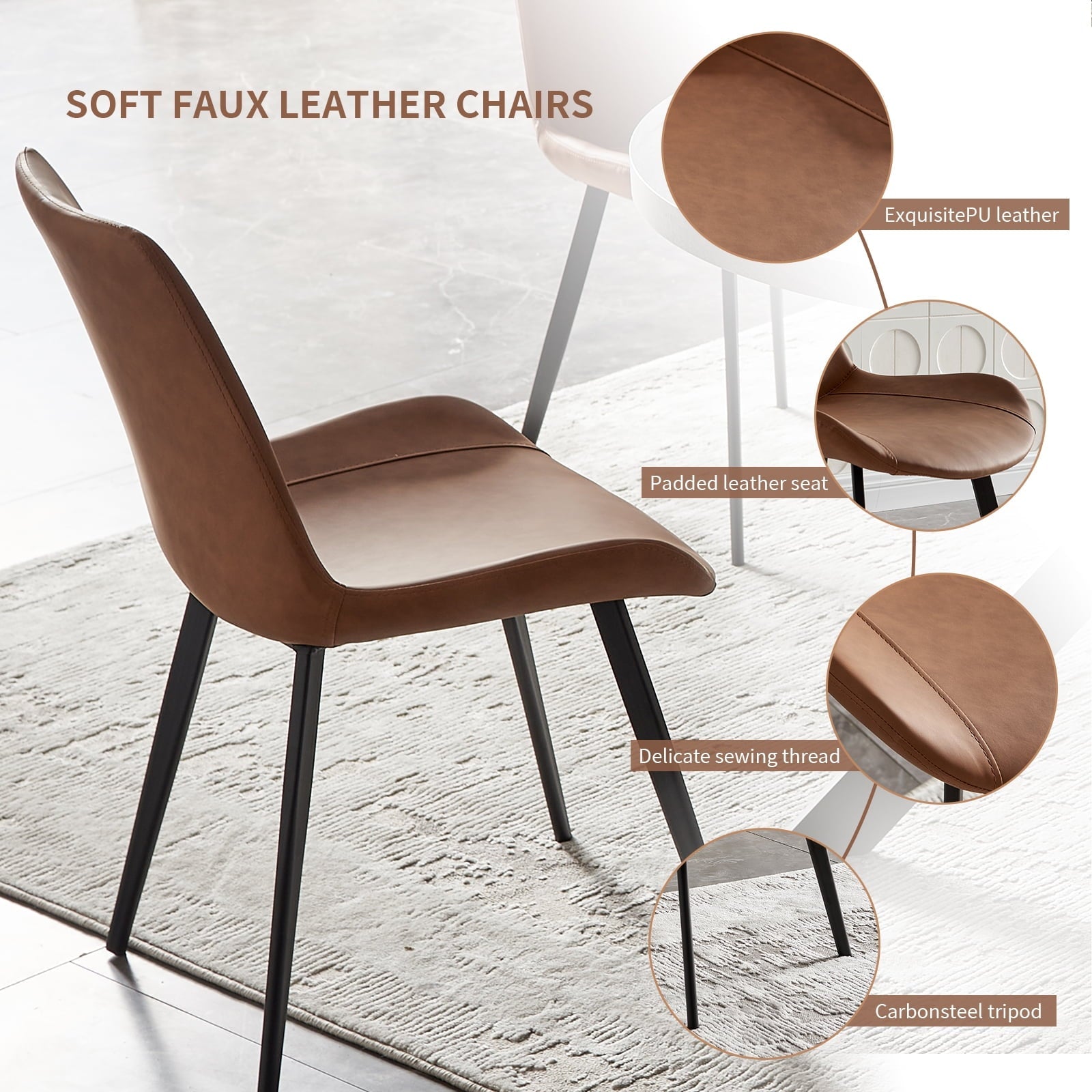 Round Dining Table Set, Mid Century Modern Round Dining Table 47 INCH, Leisure Coffee Table, Saving Space (Brown)