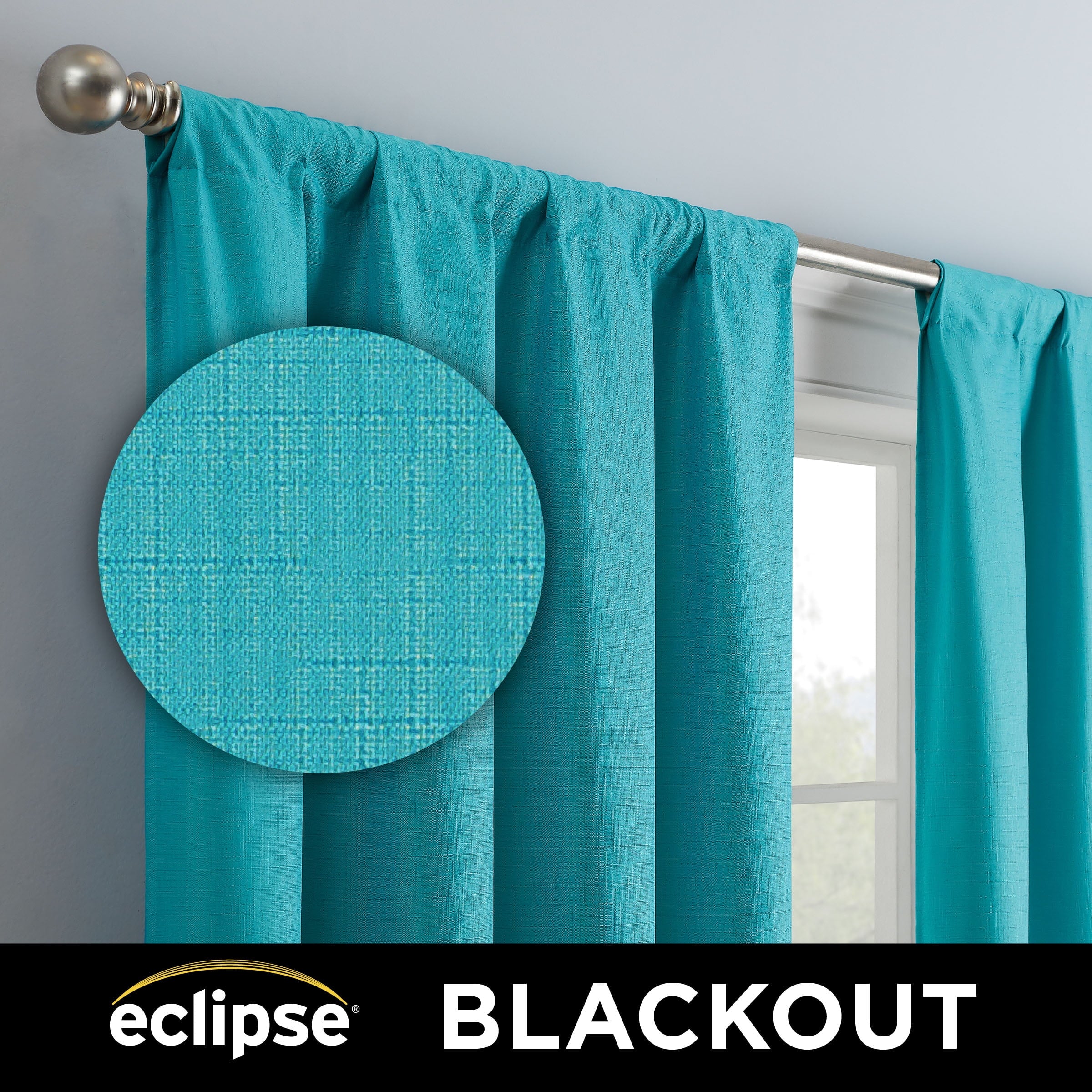 Eclipse Dayton Solid Blackout Rod Pocket Energy-Efficient Curtain Panel, Pool Blue, 42