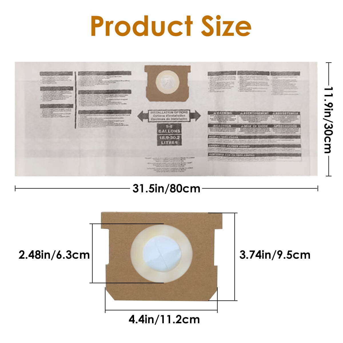 5 Packs Replacement Dust Bags for HARTT SS Vac,5-8 Gallon 5 Peak HP Stainless Steel Wet/Dry Vacuum, VOC608S 3702 / VOC812SF 3701 / VOC608S 3703