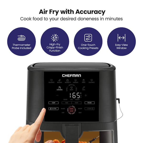 5 Qt. Digital Air Fryer with Temperature Probe, 8 Customizable Cooking Presets, Large Easy-View Window