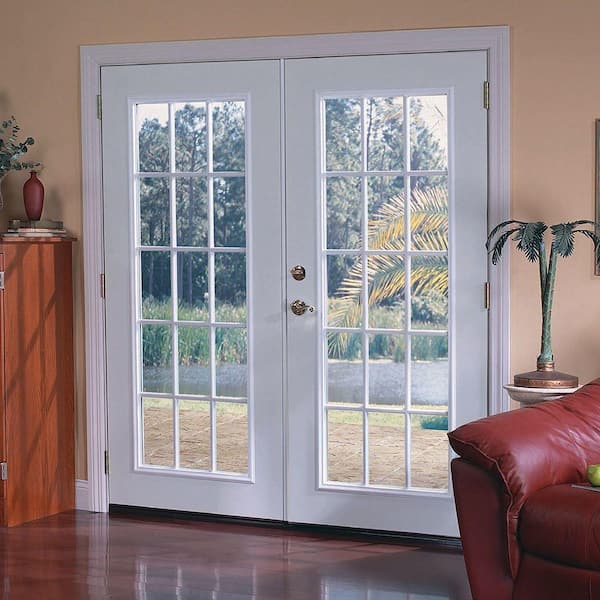 72 in. x 80 in. Left-Hand/Inswing Triple Pane White Primed Steel Double Prehung Patio Door with Wood Frame