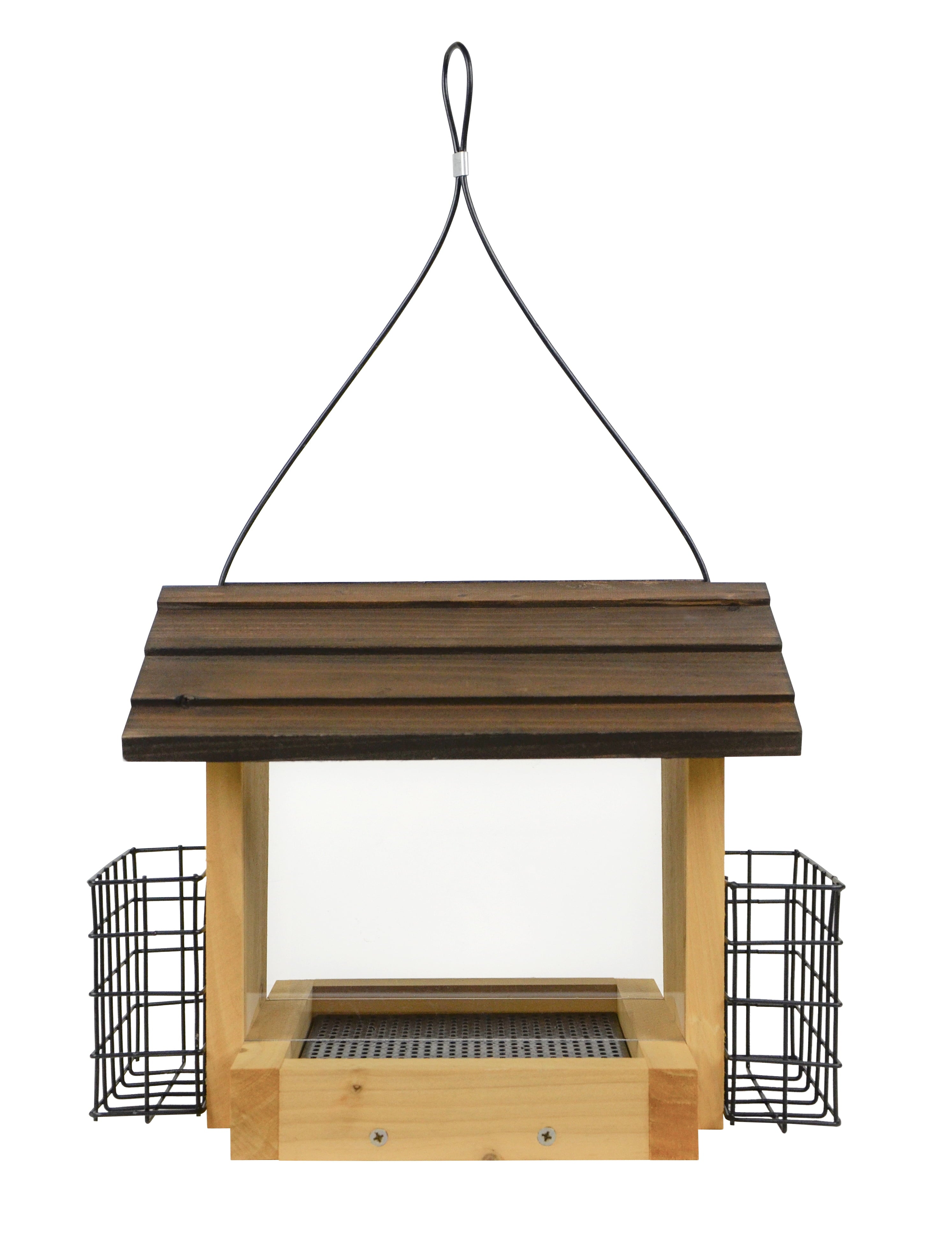 Wild Wings Cedar Hopper Feeder w/Suet 3QT 2 Cakes, Brown