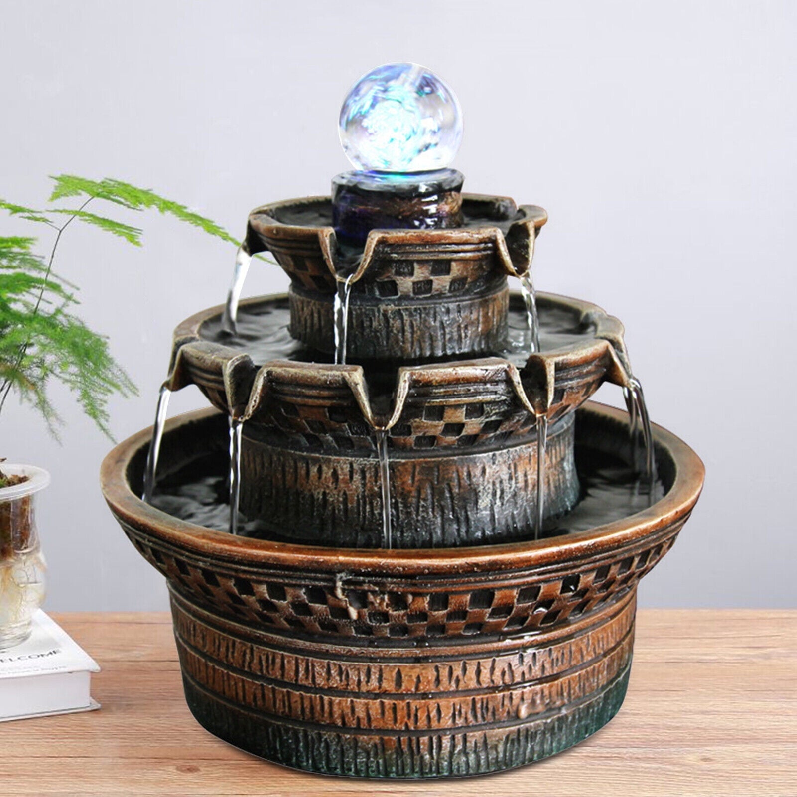 3Tier Resin Indoor Tabletop Waterfall Feature Fountain Home Office Desktop Decor