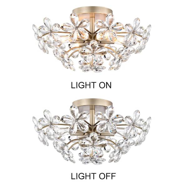 Teresa 17.7 in. 6-Light Brushed Silver-ish Champagne Flower Crystal Flush Mount with No Bulbs Included