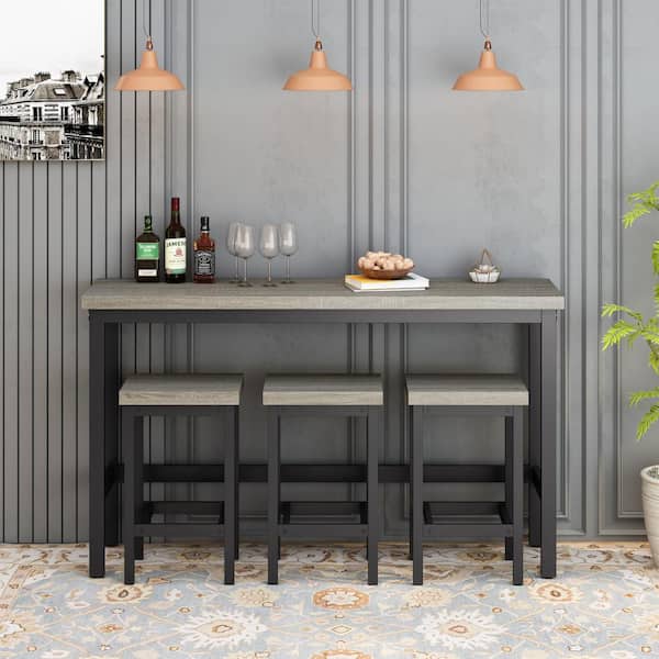 Counter Height Extra Long Dining Table Set with 3-Stools Pub Kitchen Set Side Table with Footrest