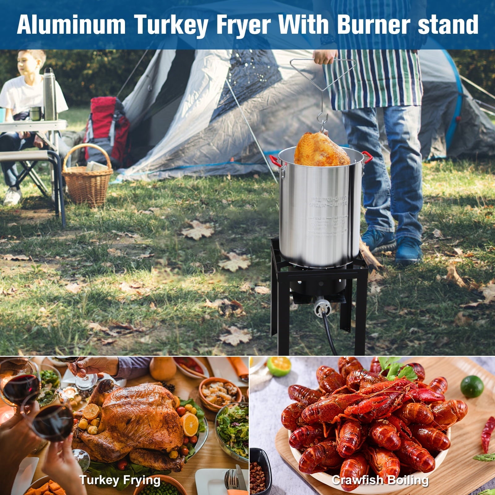 Andte 30 Qt Propane Turkey Fryer and Seafood Boil Pot Combo, 10 Qt Fish Fryer, Crawfish Cooker Pot Basket with 54000 BTU Burner