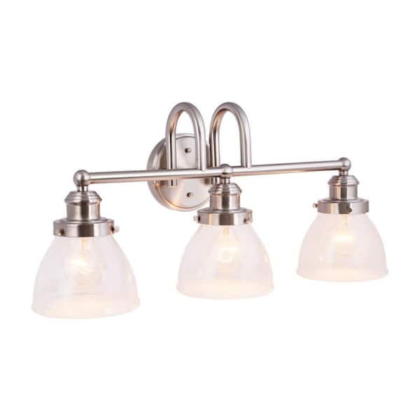 Albona 3-Light Brushed Nickel Vanity Light with Clear Seeded Glass Shades