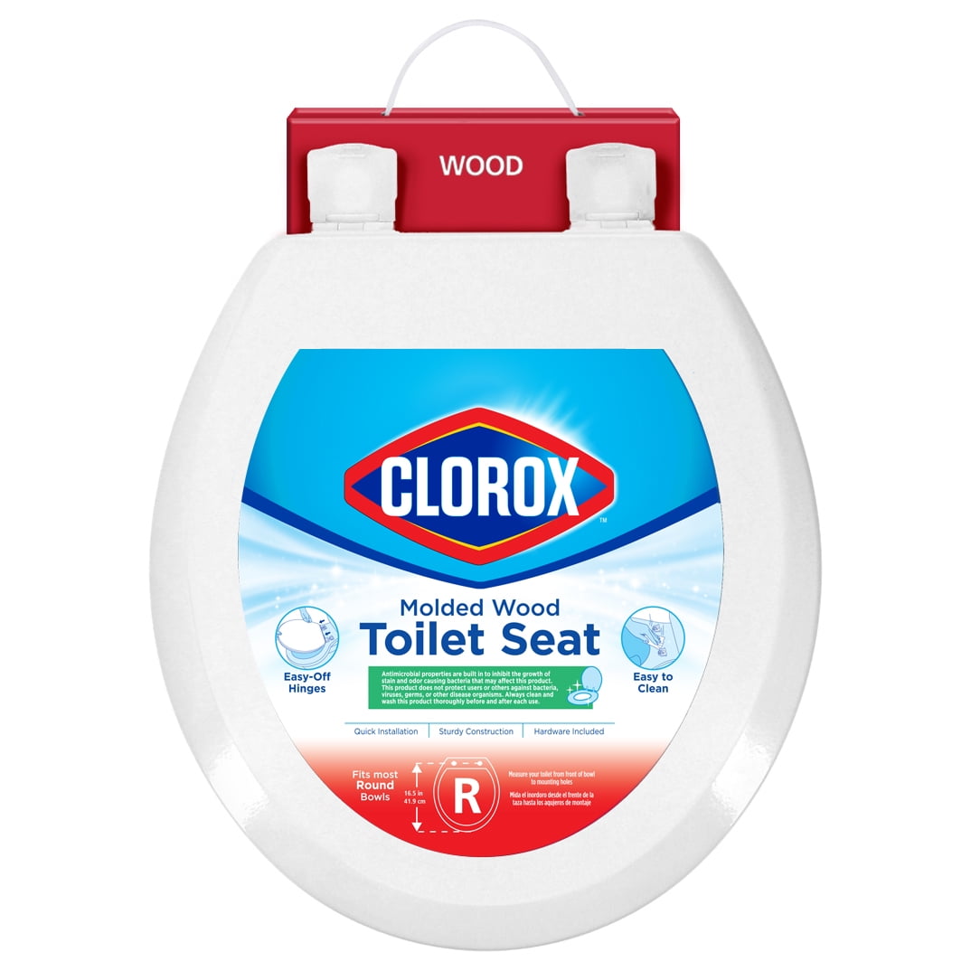 Clorox Antimicrobial Round Wood Toilet Seat with Easy-off Hinges