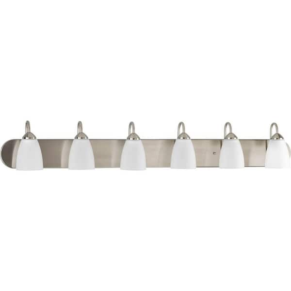 Gather Collection 48 in. 6-Light Brushed Nickel Etched Glass Traditional Bathroom Vanity Light