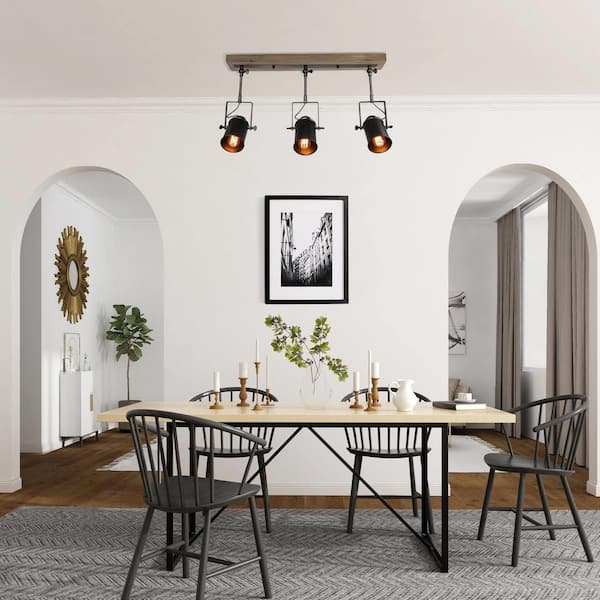 Farmhouse 2 ft. 3-Light Texture Black Spotlights Track Lighting Kit Wood Canopy