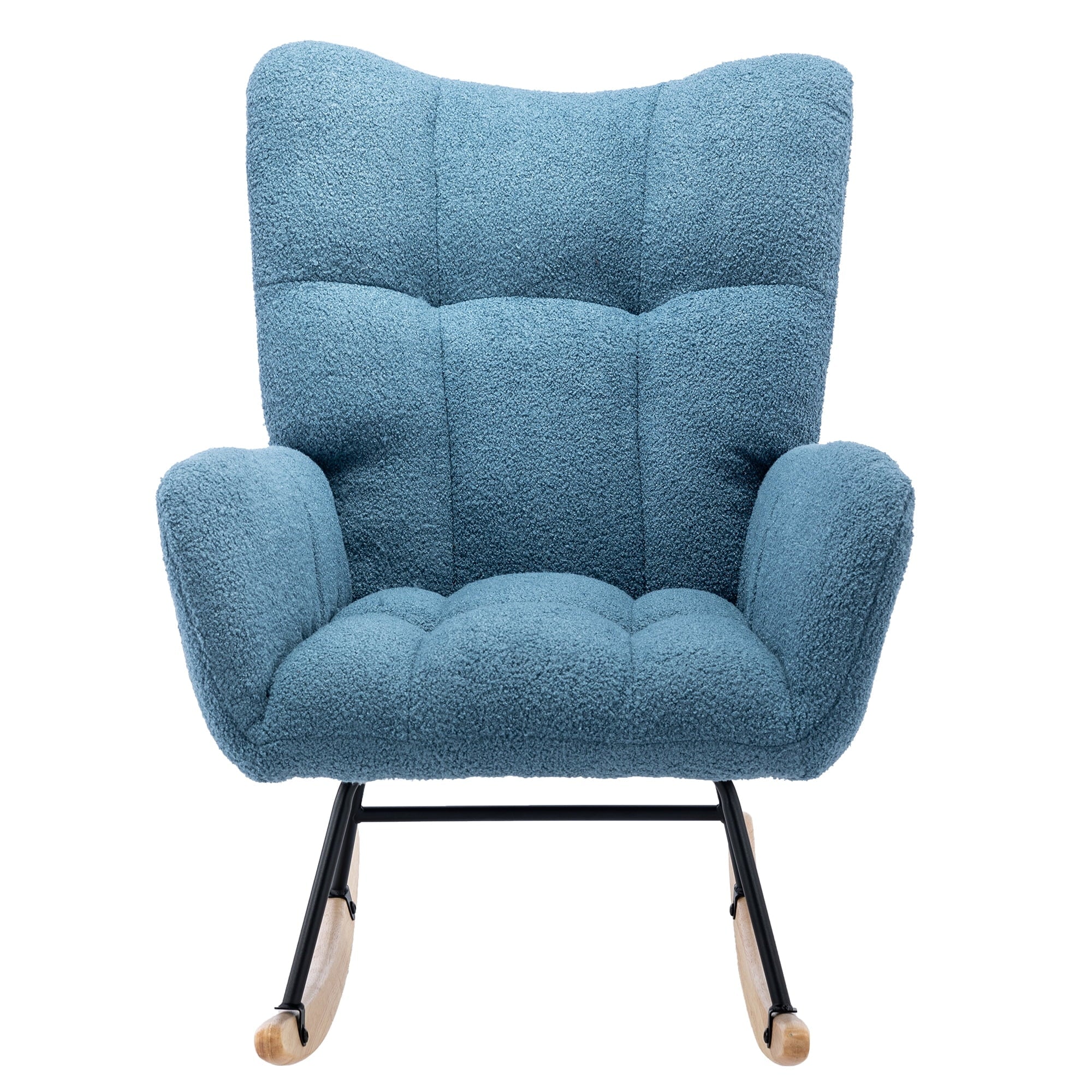 HONSIT Pink Nursery Rocking Chair, Teddy Fabric Upholstered Glider Rocker with High Backrest, Modern Rocking Accent Chairs Comfy Side Chair for Nursery, Bedroom, Living Room