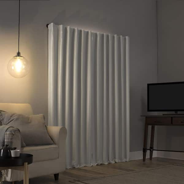 Evelina Fau x Dupioni Silk Thermal 50 in. W x 108 in. L 100% Blackout Back Tab Curtain Panel in Pearl White