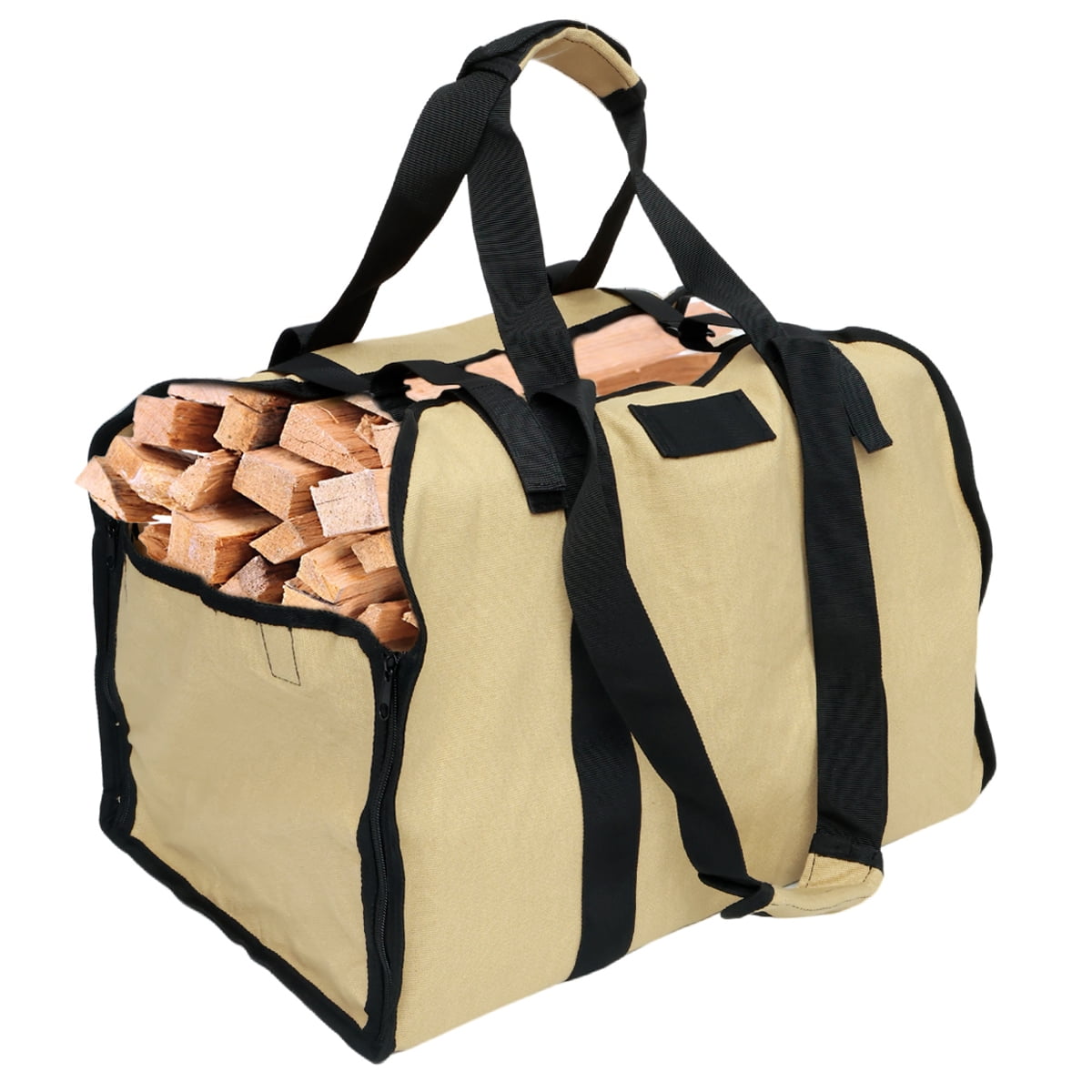 MLfire Canvas Firewood Log Carrier Bag, Canvas Firewood Tote Bag, Extra Large Firewood Holder, Wood Carrying Bag with Shoulder Strap and Top Handles for Camping