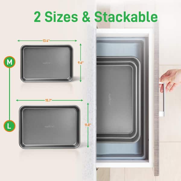 2-Pc. Nonstick Cookie Sheet Baking Pan - Professional Quality Kitchen Cooking Non-Stick Bake Trays with Gray Coating