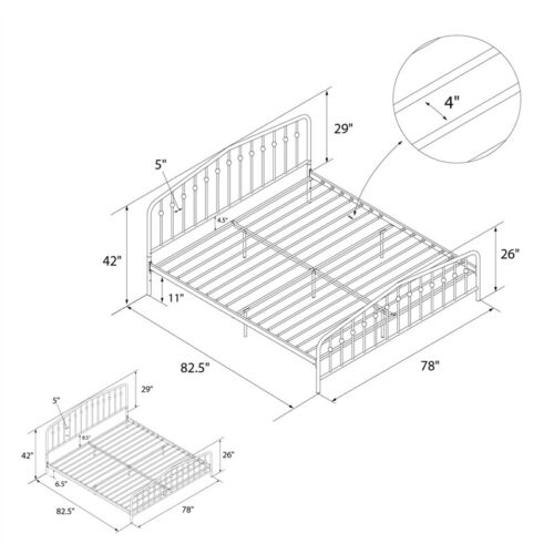 Novogratz Bushwick King Adjustable Metal Bed in Black