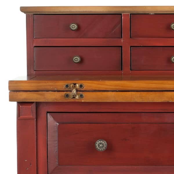 Abigail 30 in. Red/Brown 7-Drawer Wood Secretary Desk