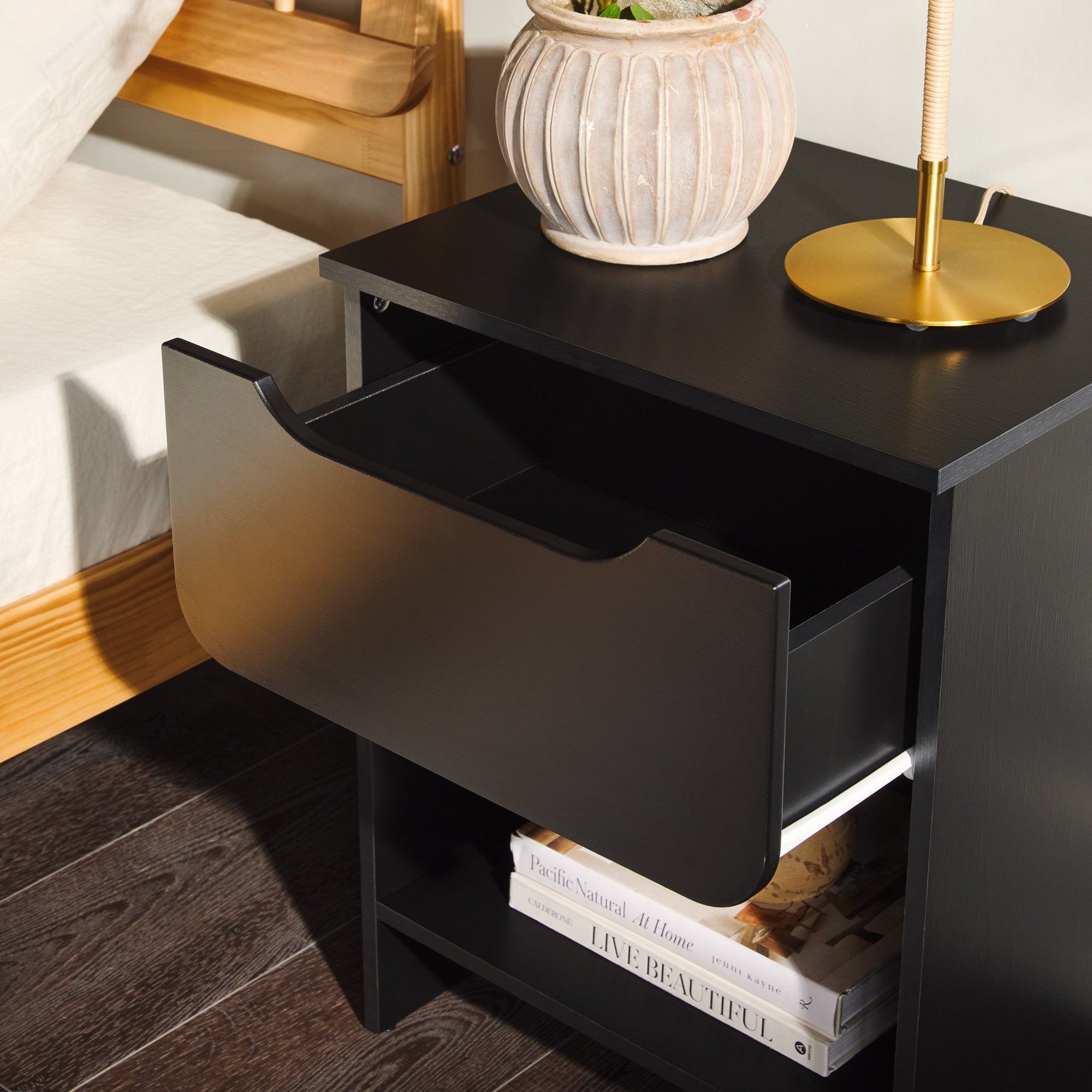 Walker Edison Modern Scandi 1-Drawer Nightstand, Black