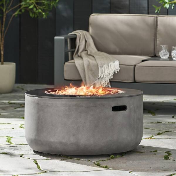 Delphine Light Gray and Black Circular Stone Fire Pit (No Tank Holder)