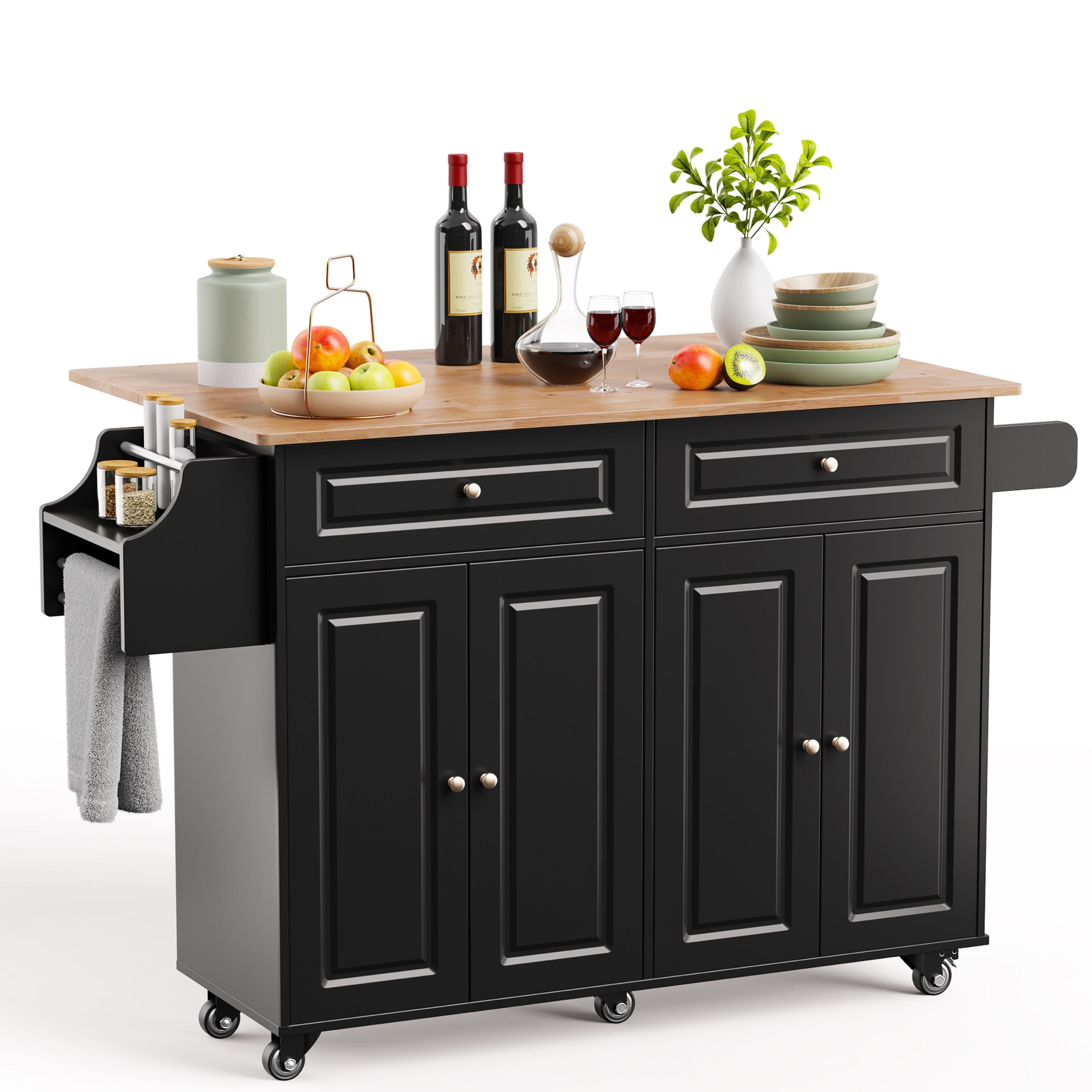 Kitchen Island with Storage, Lofka Kitchen Island Cart with Drop Leaf, Black