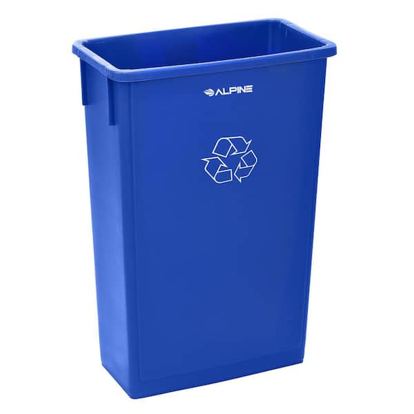 23 gal. Blue Vented Heavy-Duty Plastic Commercial Slim Recycling Bin with Drop Shot Lid (2-Pack)