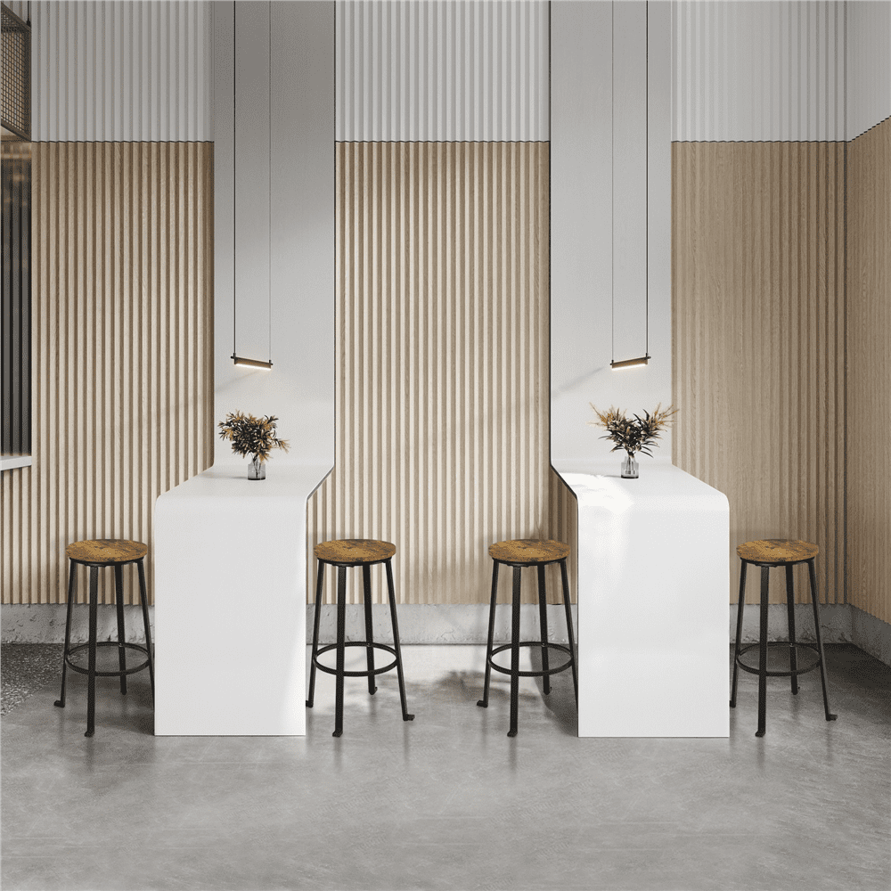 Topeakmart 2pcs 29.5''H Backless Metal Frame Bar Stools with Round Top, Rustic Brown