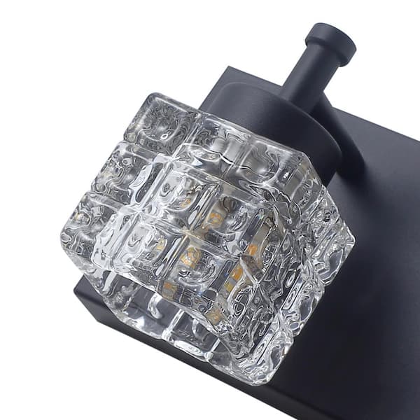 19.7 in. 3-Light Dimmable Black Bathroom Vanity Light with Crystal Glass Shades