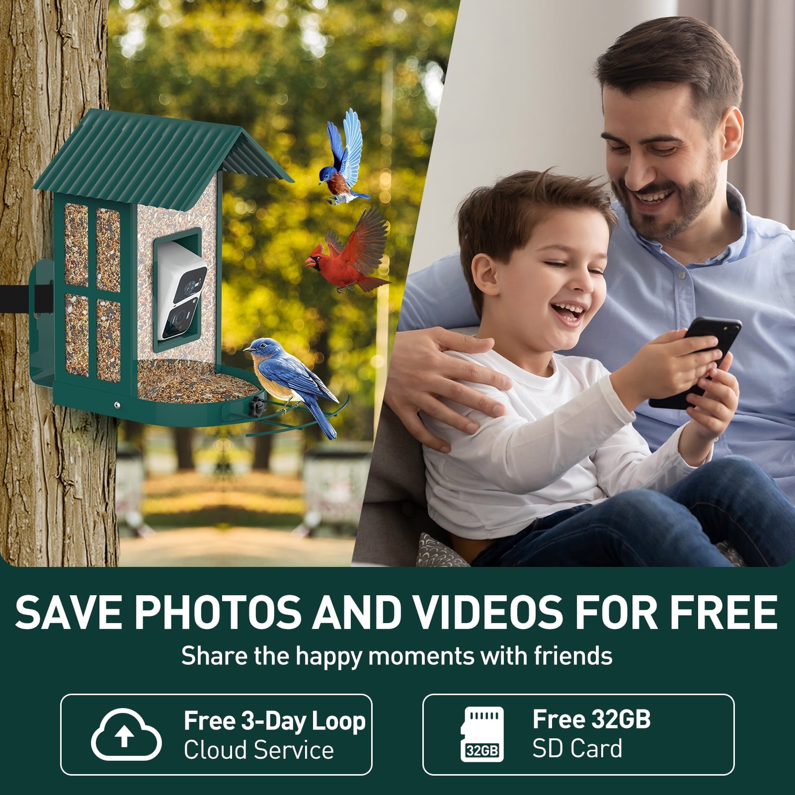 SOLIOM BF08 Smart Bird Feeder Camera with AI Identify Bird Species, Wild Bird Watching Cam, Live View, Instant Notifications, 5W Solar Panel -Metal Case