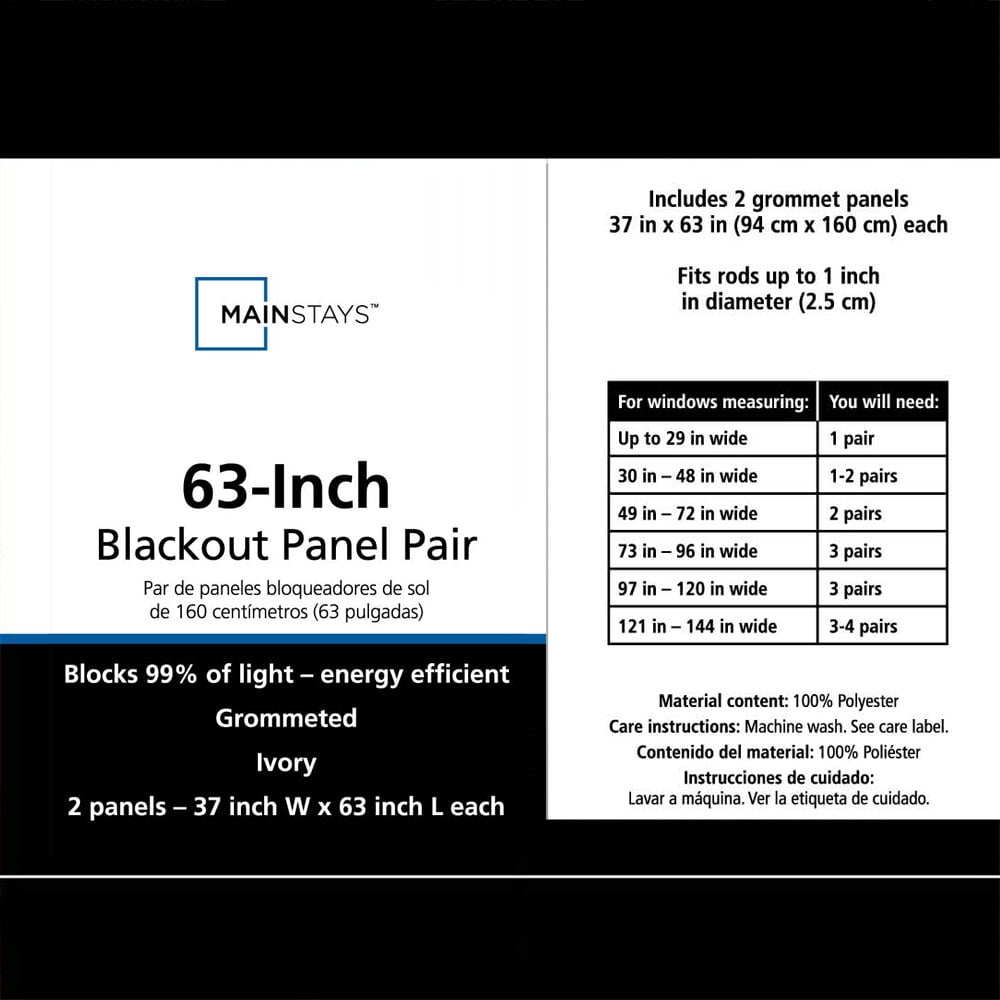 Mainstays Blackout Grommeted Curtain Panel Pair, Set of 2, White, 37