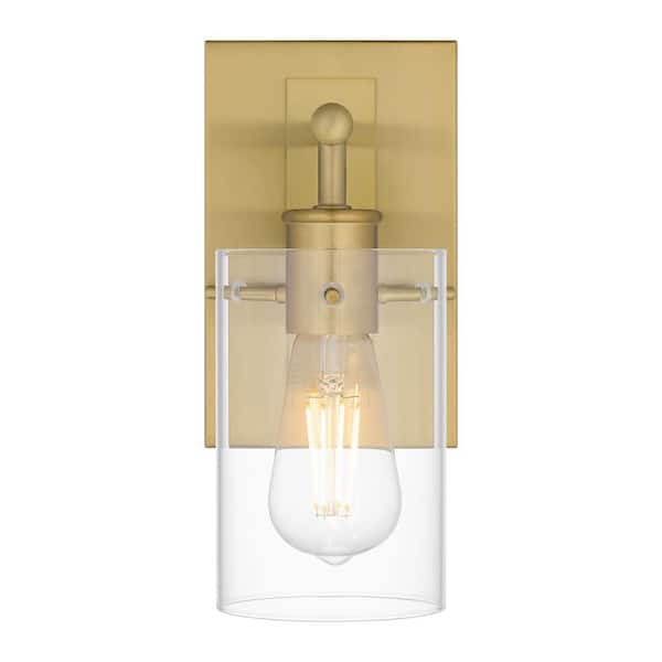 Regan 4.5 in. 1-Light Brushed Gold Vanity Light with Clear Glass Shade