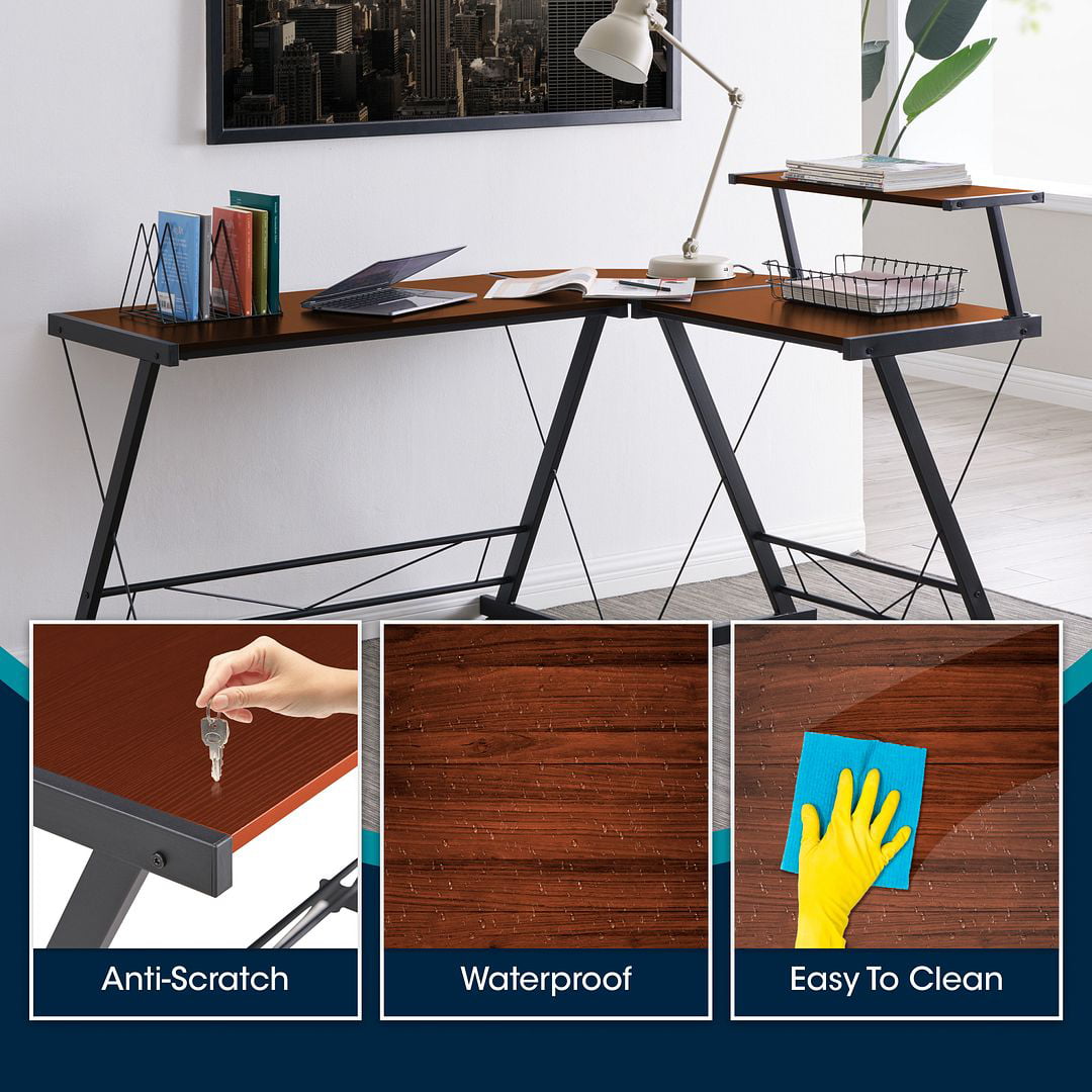 Halter L Shaped Gaming Desk for Small Spaces, Brown, 59