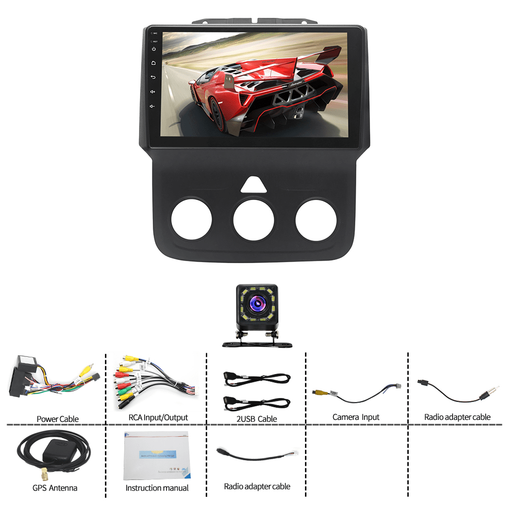 Car Stereo Radio for Dodge Ram 2013-2019 Android 12 9inch Touch Screen Radio Replacement Support Wireless Carplay Android Auto Navigation Bluetooth Radio WiFi Audio Video 2+32G, Black