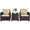 Costway 3PCS Patio Rattan Furniture Set Cushioned Conversation Set Sofa Coffee Table Red