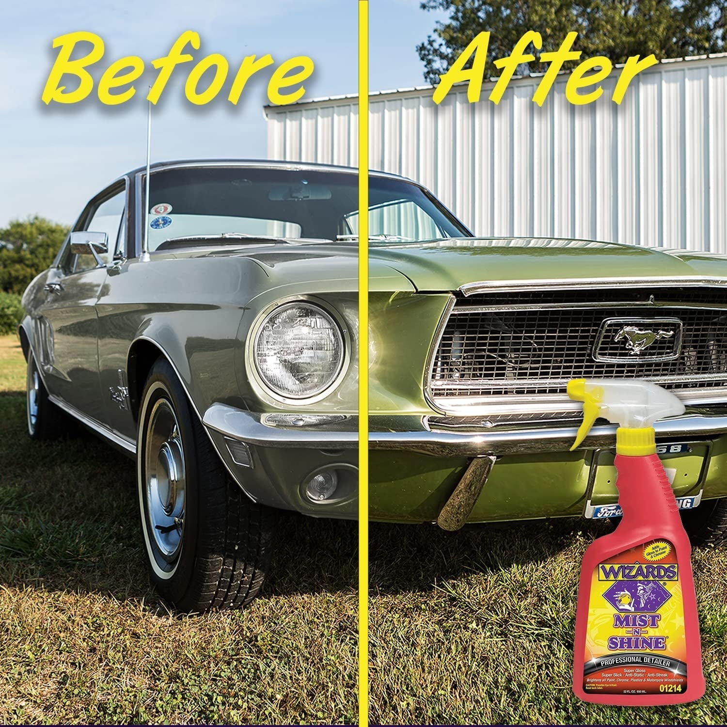Wizards Mist-N-Shine Professional Detailer - Multi-Use Glass Cleaner and Scratch Remover for Vehicles - Adds Gloss to Paint, Chrome and Glass - 22 oz Detail Spray -