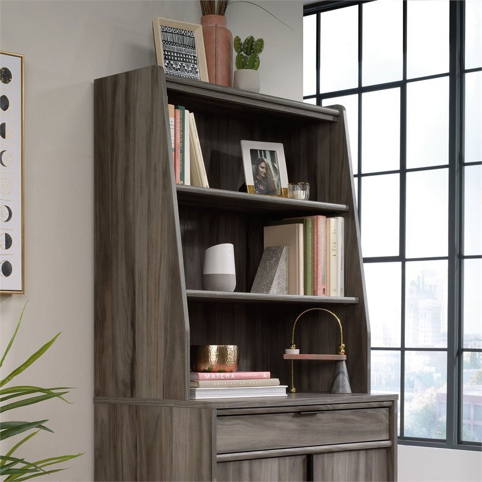 Home Square 2-Piece Set with Lateral File Cabinet & Library Hutch in Jet Acacia