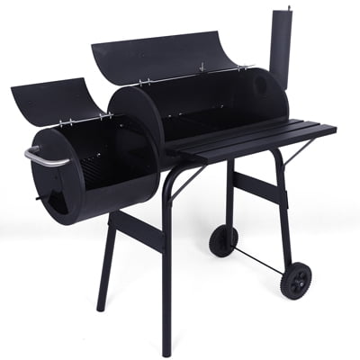 Charcoal Grill, Portable Charcoal Grill and Offset Smoker, Stainless Steel BBQ Smoker with Wood Shelf, Thermometer, Wheels, Charcoal BBQ Grill for Outdoor Picnic, Patio, Backyard, Camping, JA1167