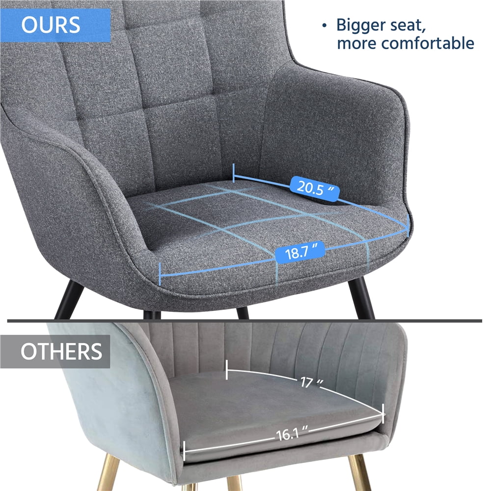 Easyfashion Mid-Century Modern Fabric Wingback Accent Chair with Ottoman, Set of 2, Gray