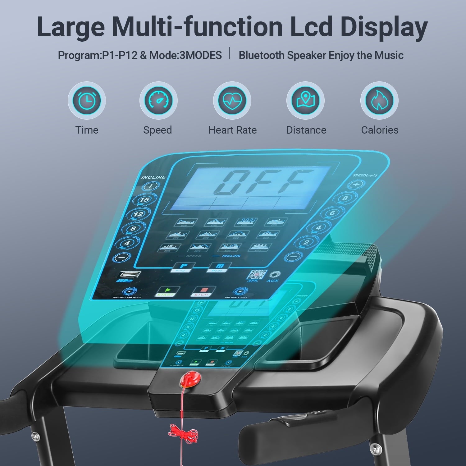 Tikmboex 17'' Incline Treadmill with 12 Preset Training Programs and LCD Dispaly, Speed 9mph for Home Gym Cardio Running, 300lbs Weight Capacity