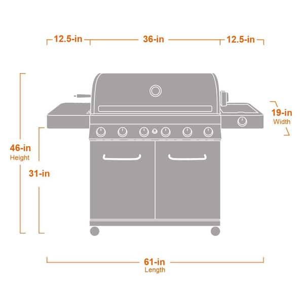 6-Burner Propane Gas Grill in Stainless with LED Controls, Side Burner and Rotisserie Kit