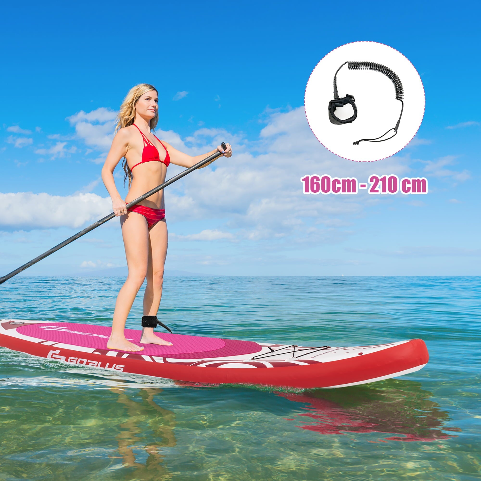 Goplus 10.5’ Inflatable Stand Up Paddle Board SUP W/Carrying Bag Aluminum Paddle Pink