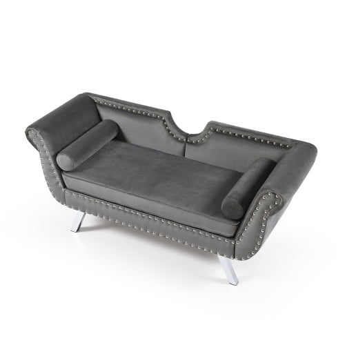 61“ Width Loveseat Sofa, Modern Accent Velvet Upholstered Loveseat Settee with Nailhead Trimming & Removable Cushion & Rolled Arms, Accent Couch with Silver Metal Legs for Living Room, Grey