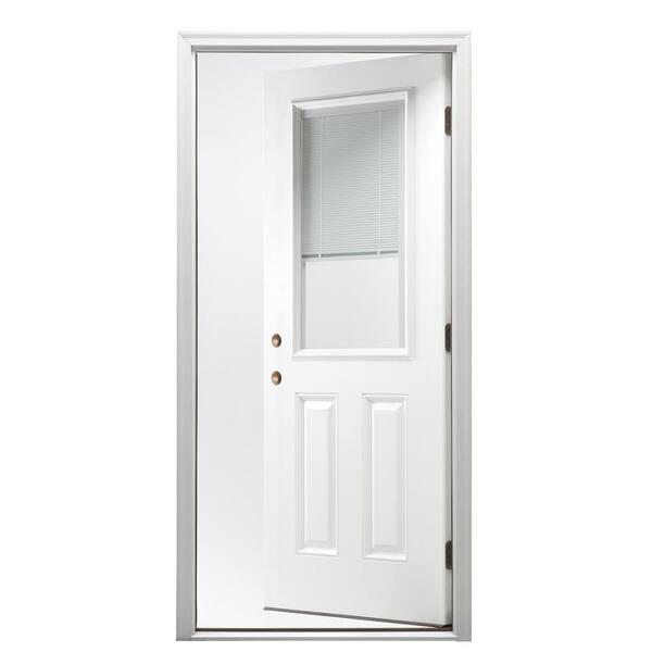 30 in. x 80 in. Internal Blinds Right-Hand Inswing 1/2 Lite 2-Panel Clear Primed Fiberglass Smooth Prehung Front Door