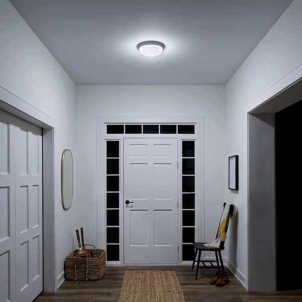 Ceiling Space 11.5 in. 1-Light Brushed Nickel Integrated LED Traditional Hallway Flush Mount Ceiling Light