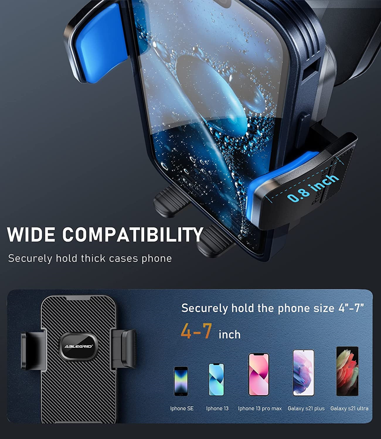 ABLEGRID Car Phone Mount, [Bumpy Roads Friendly] Powerful Suction Cup Phone Holder for Car Dashboard Windshield Air Vent Hands Free Clip Cell Phone Holder Compatible with All Mobile Phones